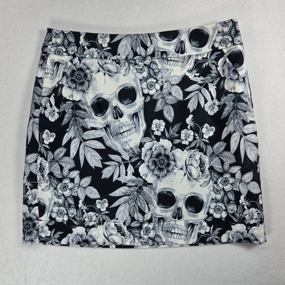 Loud Mouth Ladies Sz 2 Gray Golf Sport Skort Mini Skirt Skull Whimsigoth Goth S